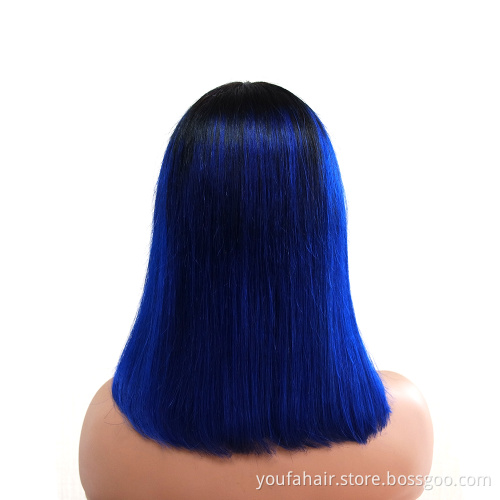 Ombre Color 1b/Blue Machine Made Bob Wig 100% Cuticle Aligned Peruvian Virgin Human Hair None Lace Short Bob Wig for Black Women
